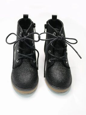 Bums & Roses Toddler Girls' Black Onyx Lace-Up Glitter Ankle Boots Size 6